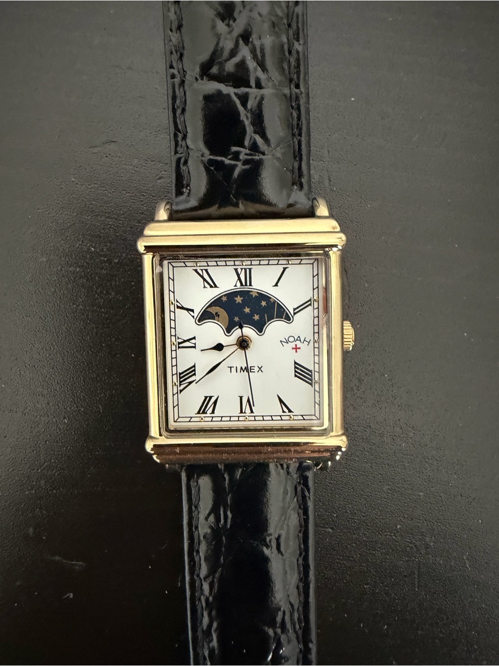 Timex Gold-Tone Moonphase Dress Watch with Black Strap
